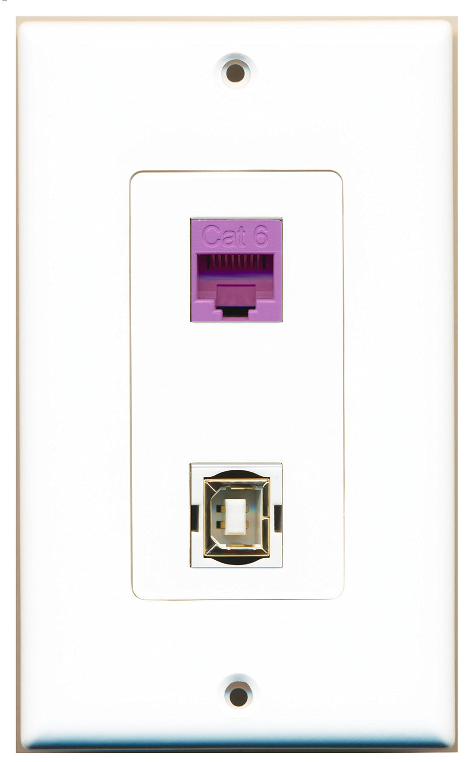 RiteAV 1 Port Cat6 Ethernet Purple 1 Port USB B-B Wall Plate OVERSIZED
