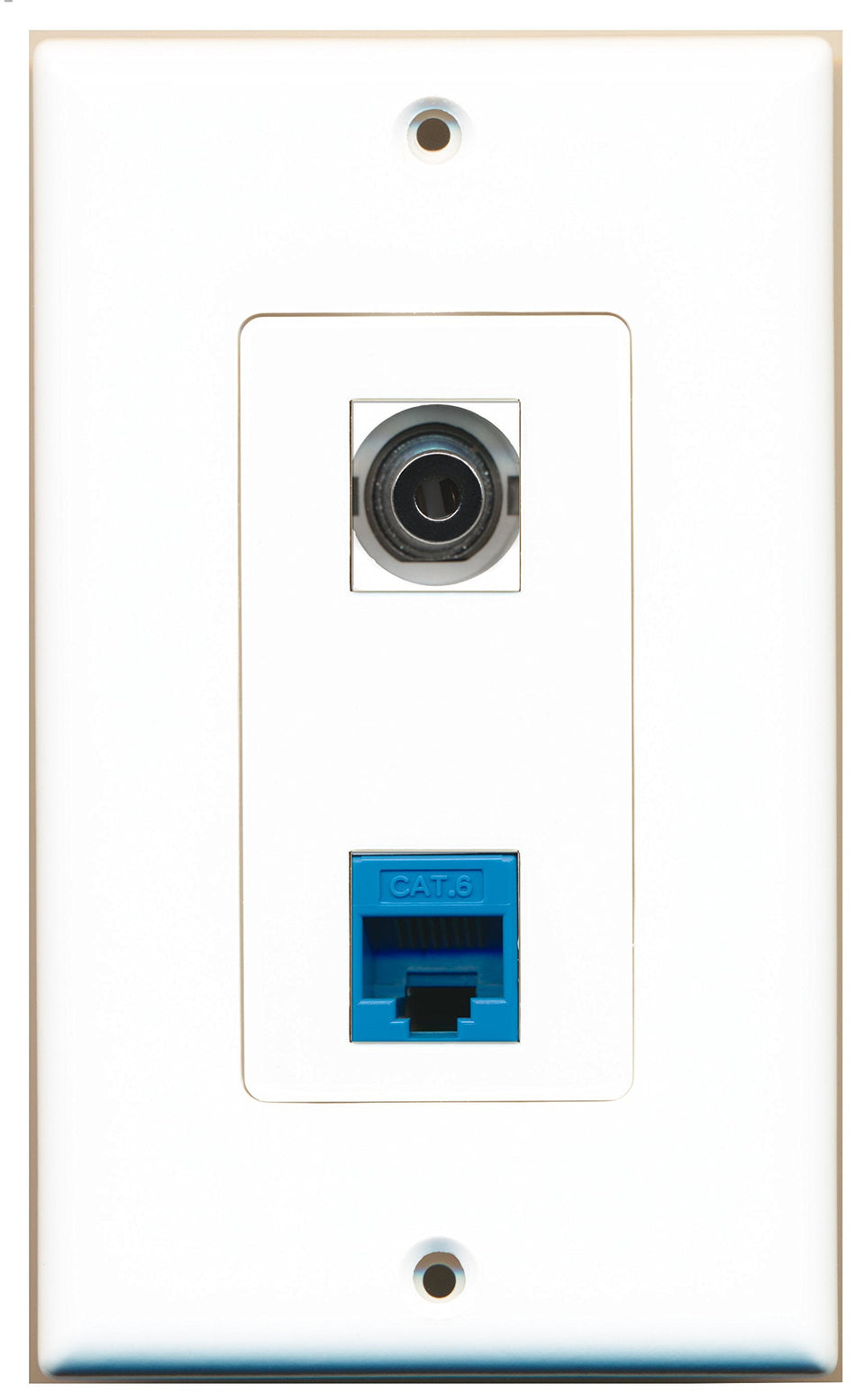 RiteAV 1 Port 3.5mm 1 Port Cat6 Ethernet Blue Wall Plate OVERSIZED