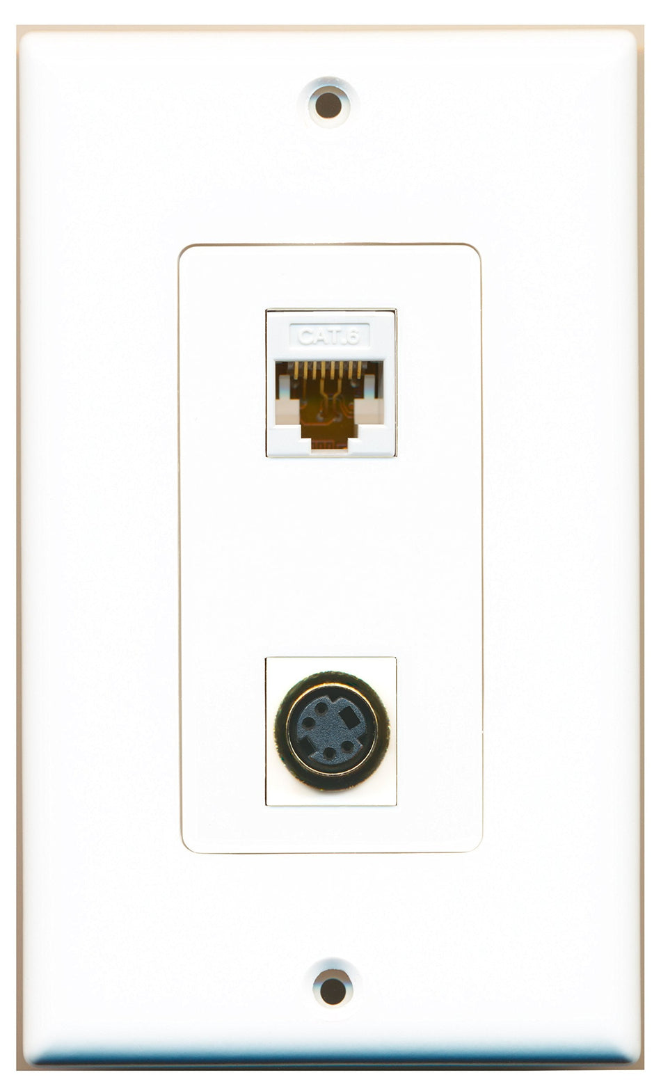 RiteAV 1 Port S-Video 1 Port Cat6 White Type Wall Plate OVERSIZED