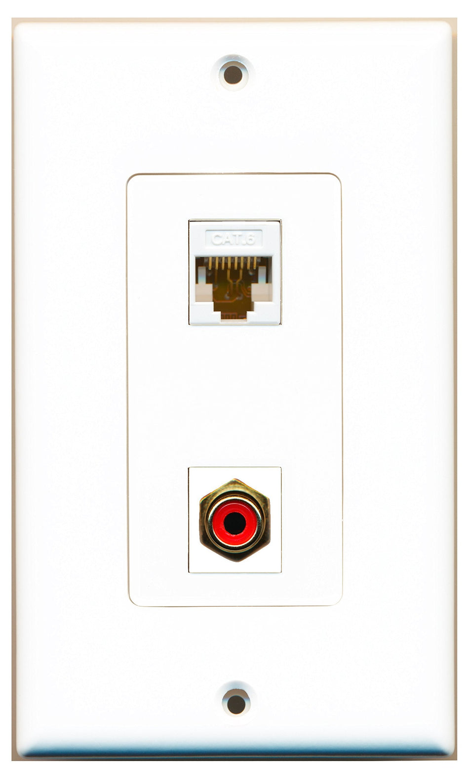 RiteAV 1 Port RCA Red 1 Port Cat6 Ethernet White Wall Plate OVERSIZED White