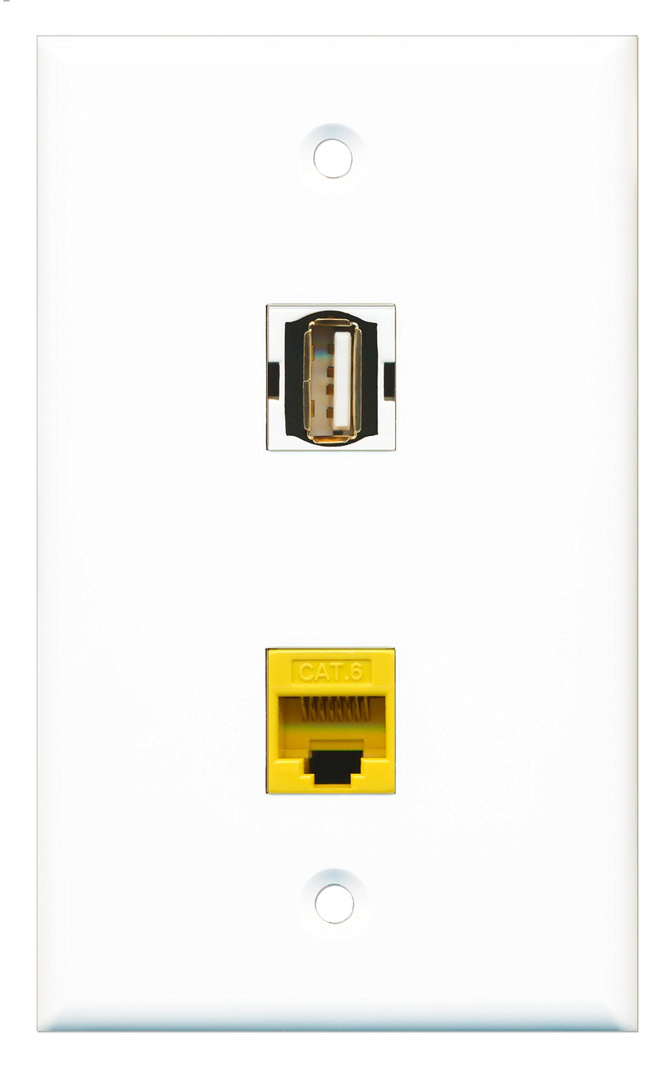 RiteAV - 1 Port USB A-A 1 Port Cat6 Ethernet Yellow Wall Plate - Bracket Included