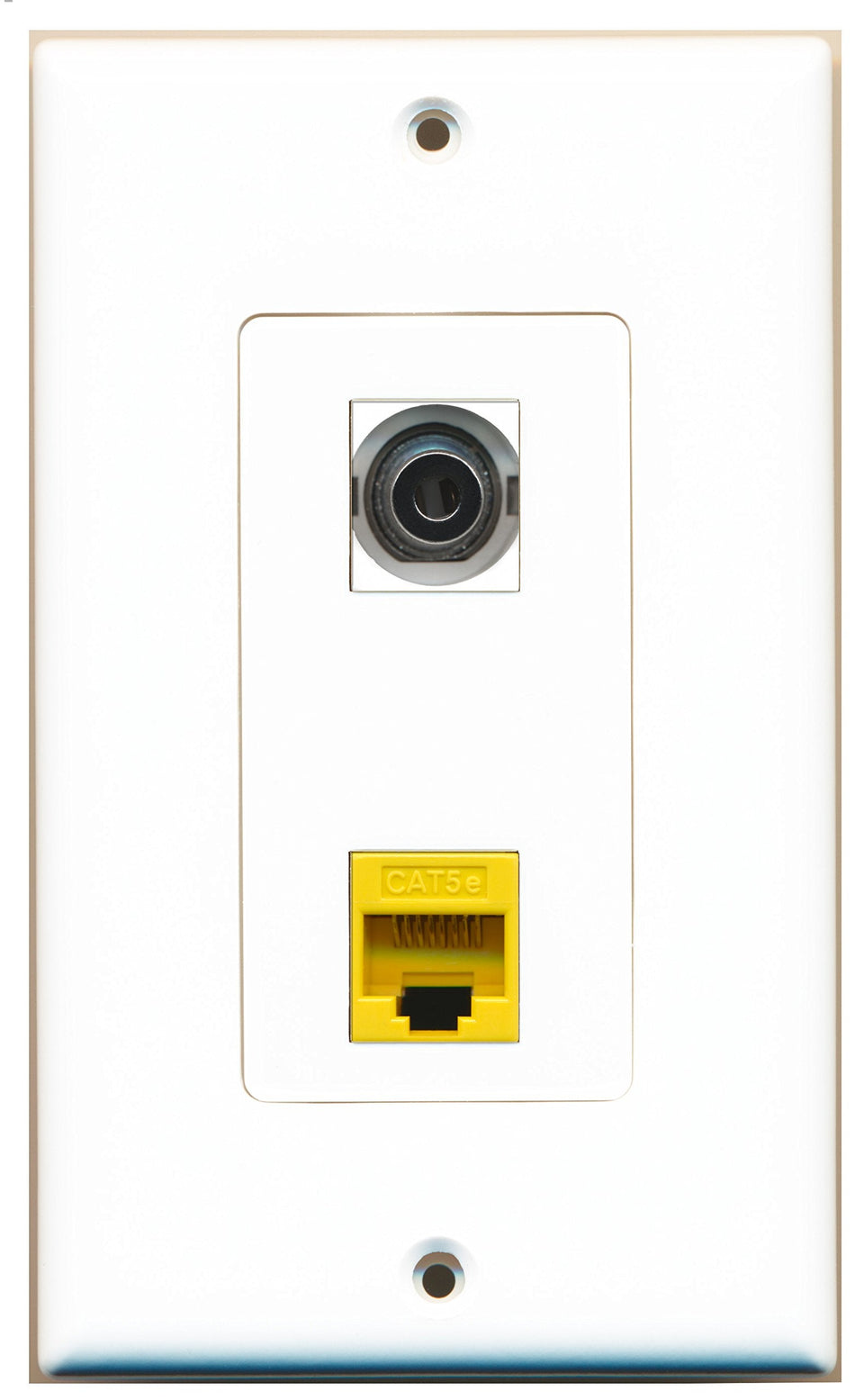 RiteAV 1 Port 3.5mm 1 Port Cat5e Ethernet Yellow Wall Plate OVERSIZED White