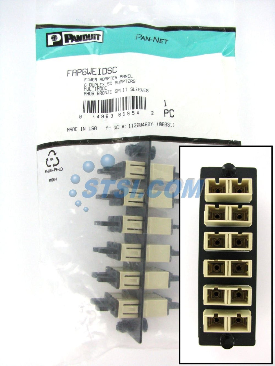 Panduit FAP6WEIDSC Multi-Mode 6-Port Fiber Adapter Panel with Phosphor Bronze Split Sleeve, Electric Ivory