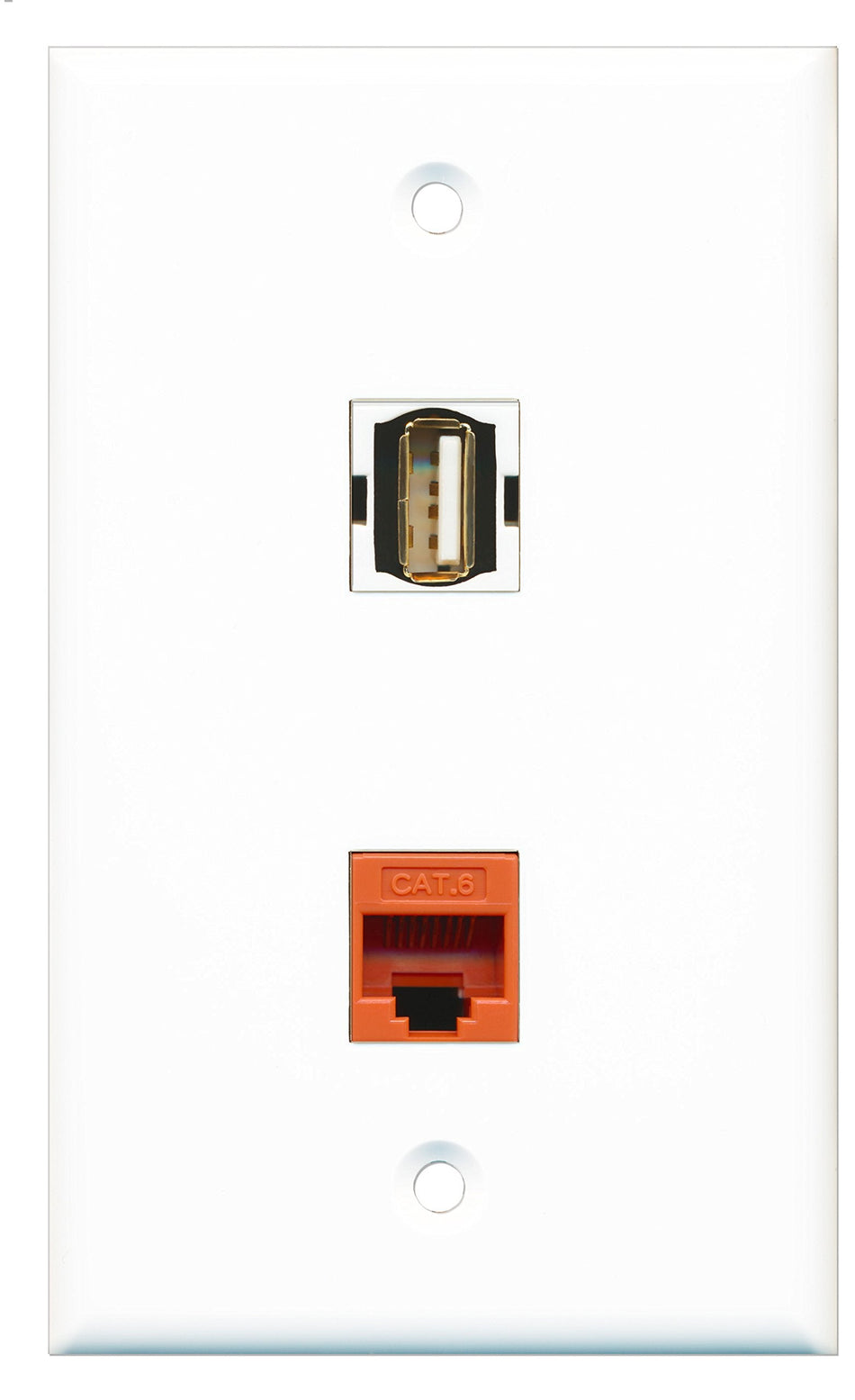 RiteAV - 1 Port USB A-A 1 Port Cat6 Ethernet Orange Wall Plate - Bracket Included