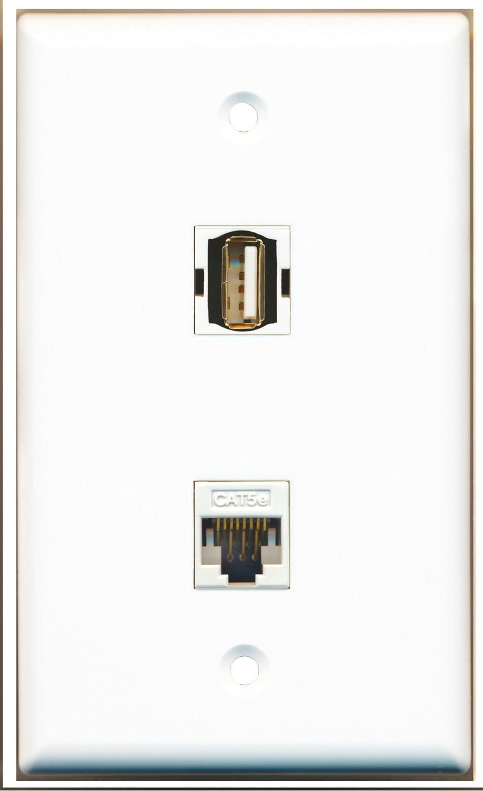 RiteAV - 1 Port USB A-A - 1 Port Cat5e Ethernet White Wall Plate White - Bracket Included