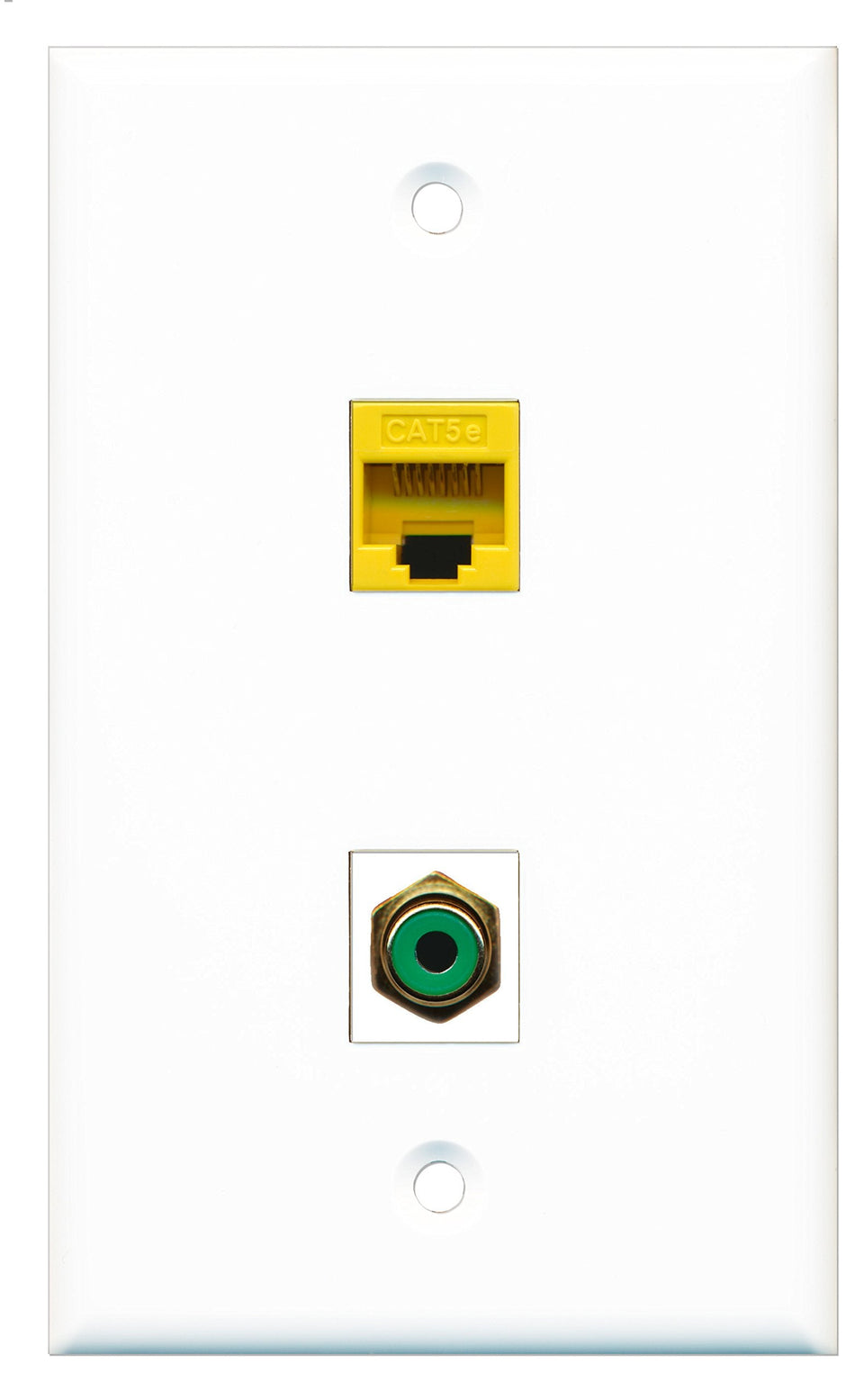 RiteAV - 1 Port RCA Green 1 Port Cat5e Yellow Wall Plate White - Bracket Included