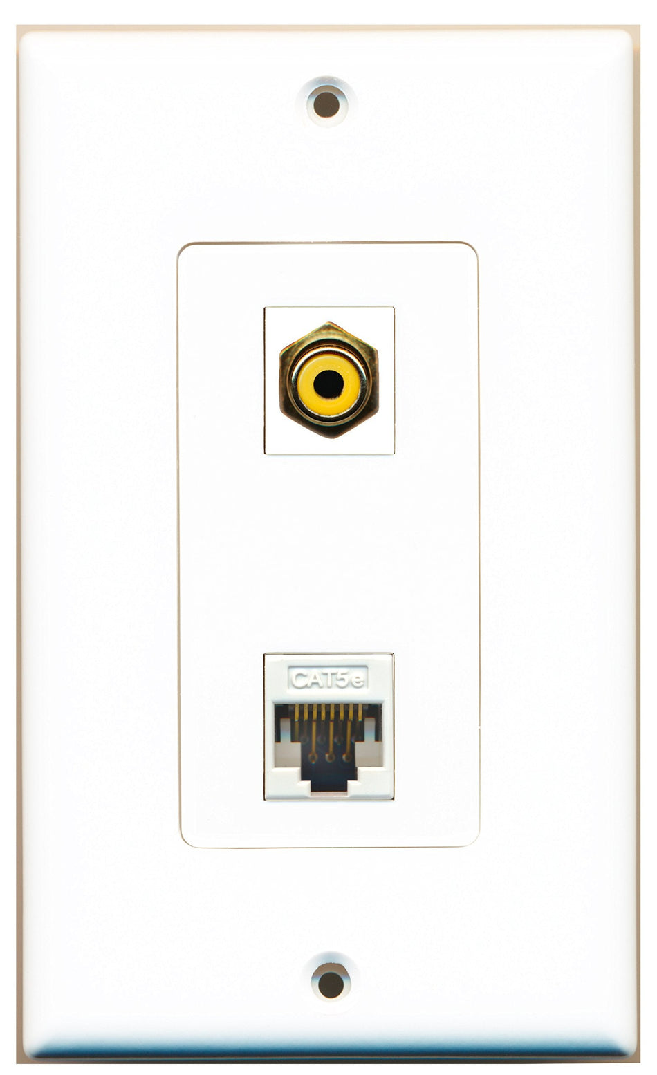 RiteAV 1 Port RCA Yellow 1 Port Cat5e Ethernet White Wall Plate OVERSIZED White