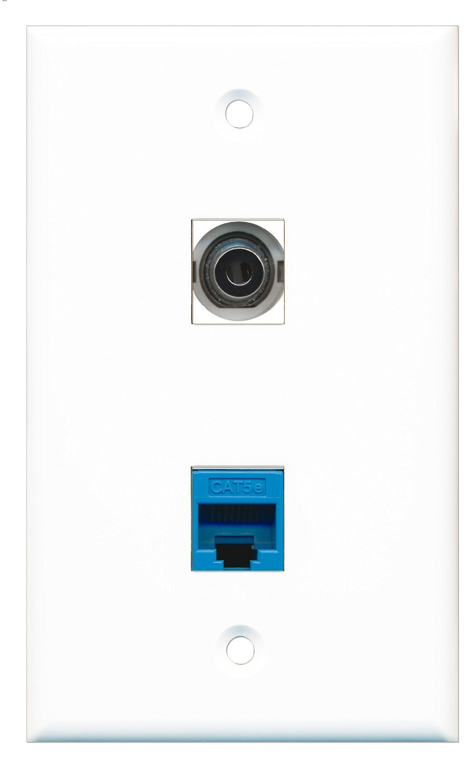 RiteAV - 1 Port 3.5mm 1 Port Cat5e Ethernet Blue Wall Plate - Bracket Included