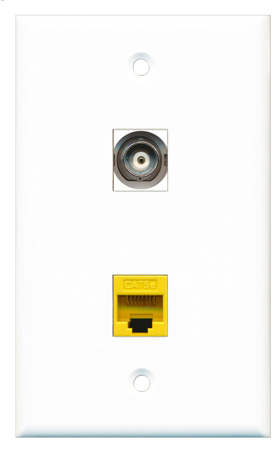 RiteAV - 1 Port BNC - 1 Port Cat5e Ethernet Yellow Wall Plate White - Bracket Included