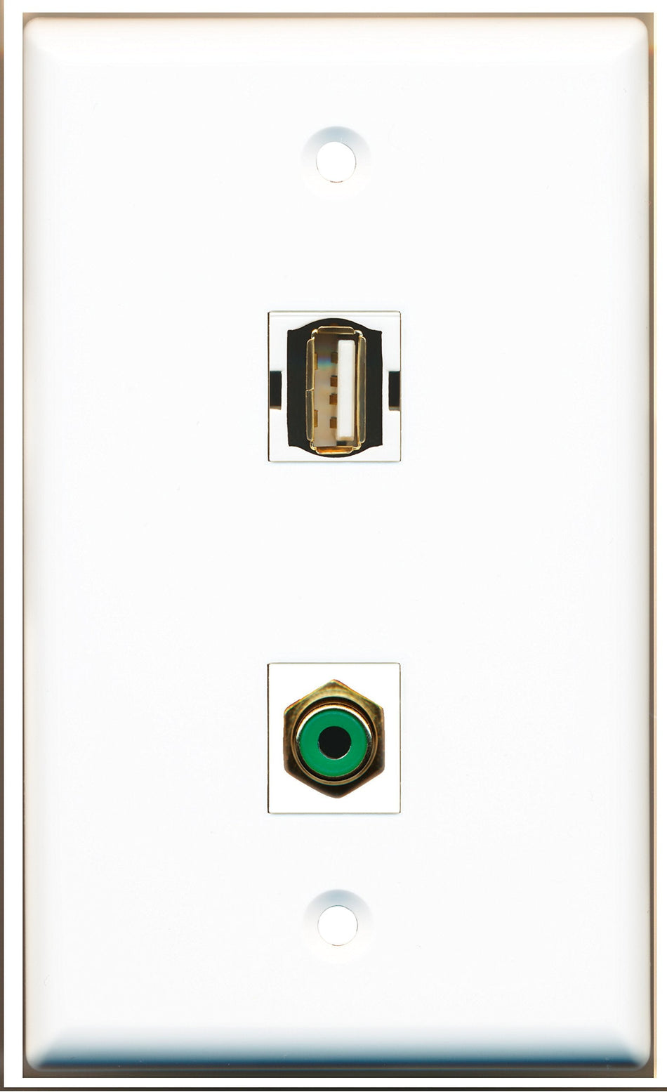 RiteAV - 1 Port RCA Green 1 Port USB A-A Wall Plate White - Bracket Included
