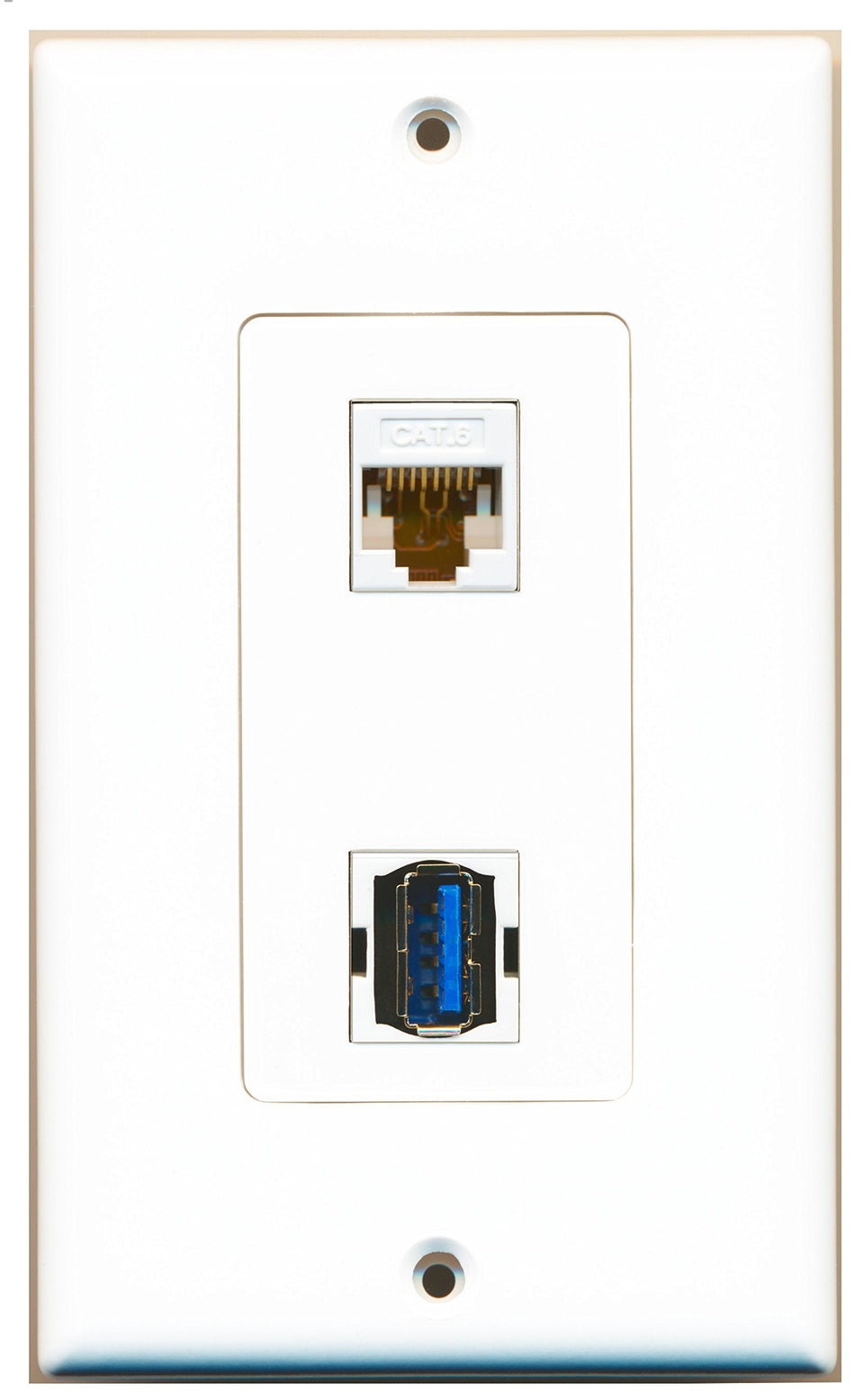 RiteAV 1 Port Cat6 Ethernet White 1 Port USB 3 A-A Wall Plate OVERSIZED