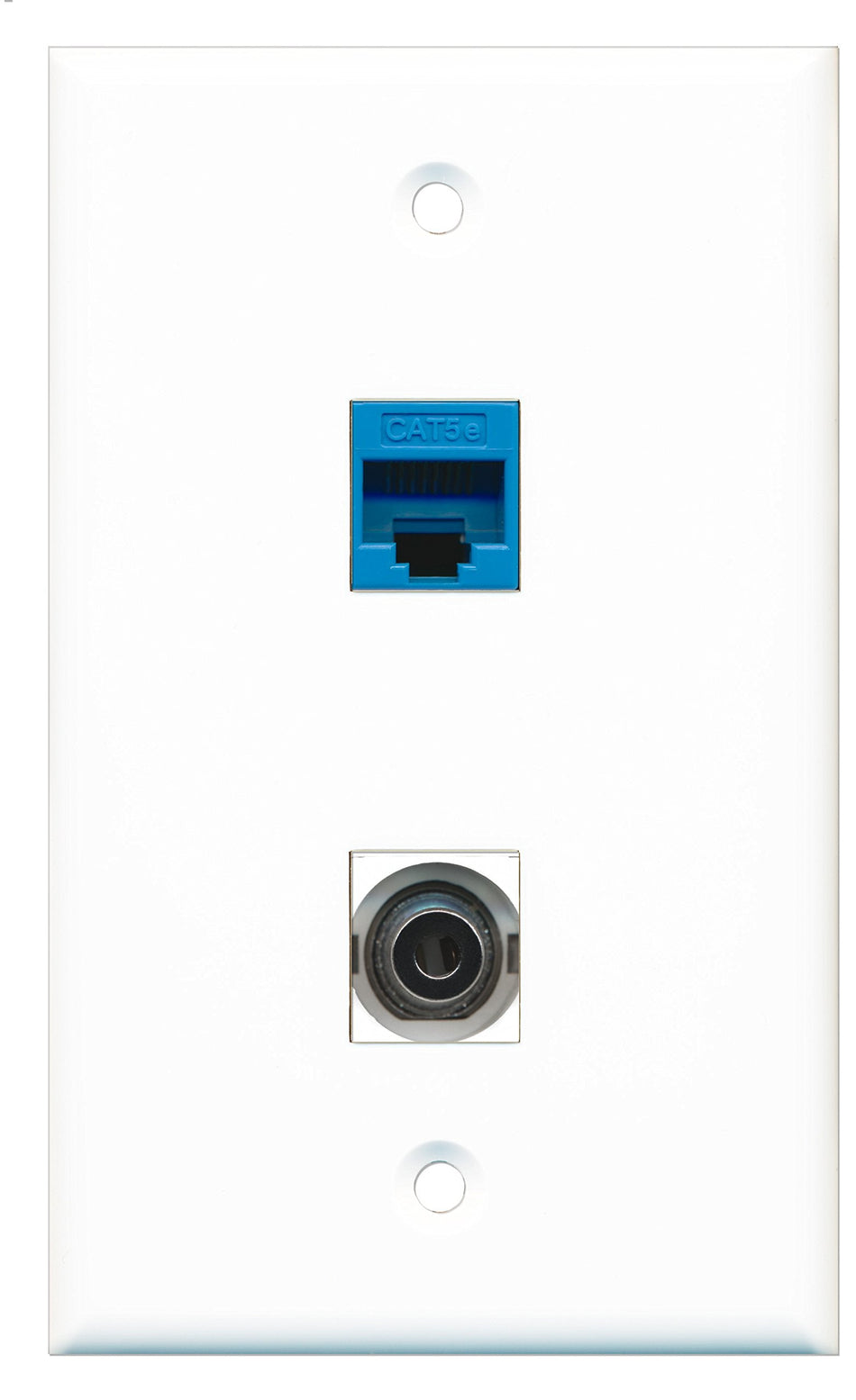 RiteAV - 1 Port 3.5mm 1 Port Cat5e Blue Wall Plate - Bracket Included