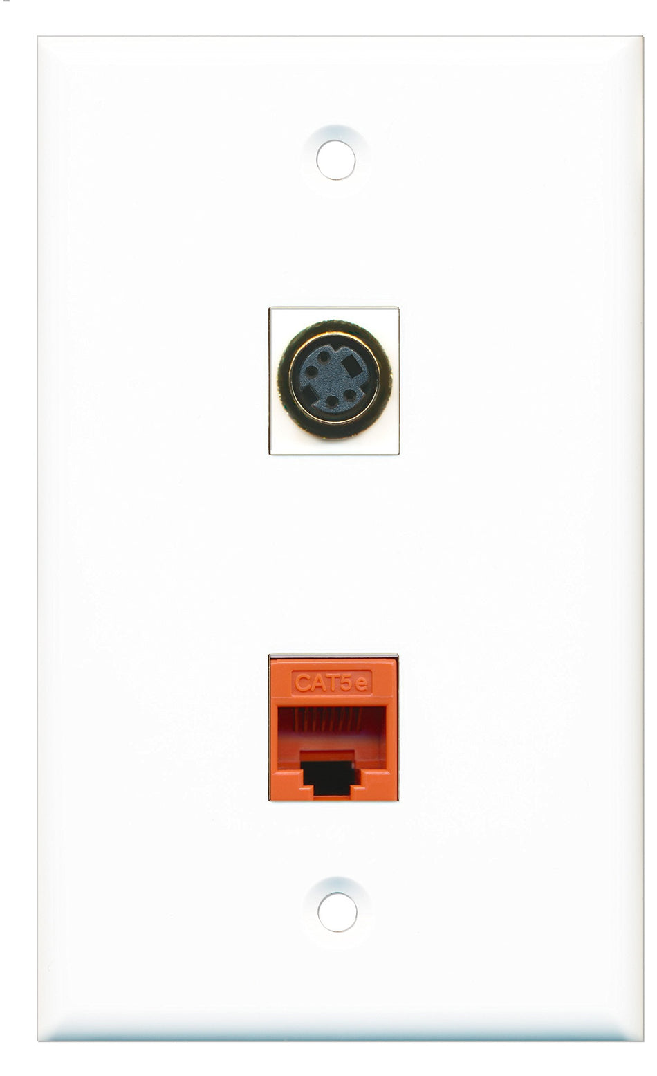 RiteAV - 1 Port S-Video - 1 Port Cat5e Ethernet Orange Wall Plate White - Bracket Included