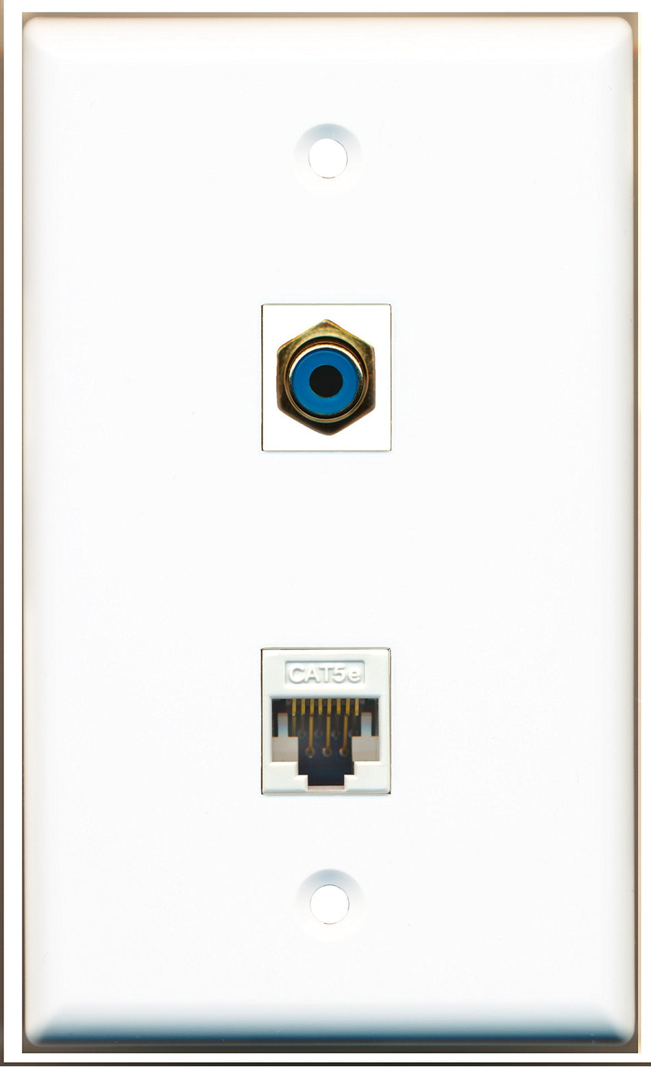 RiteAV - 1 Port RCA Blue - 1 Port Cat5e Ethernet White Wall Plate White - Bracket Included