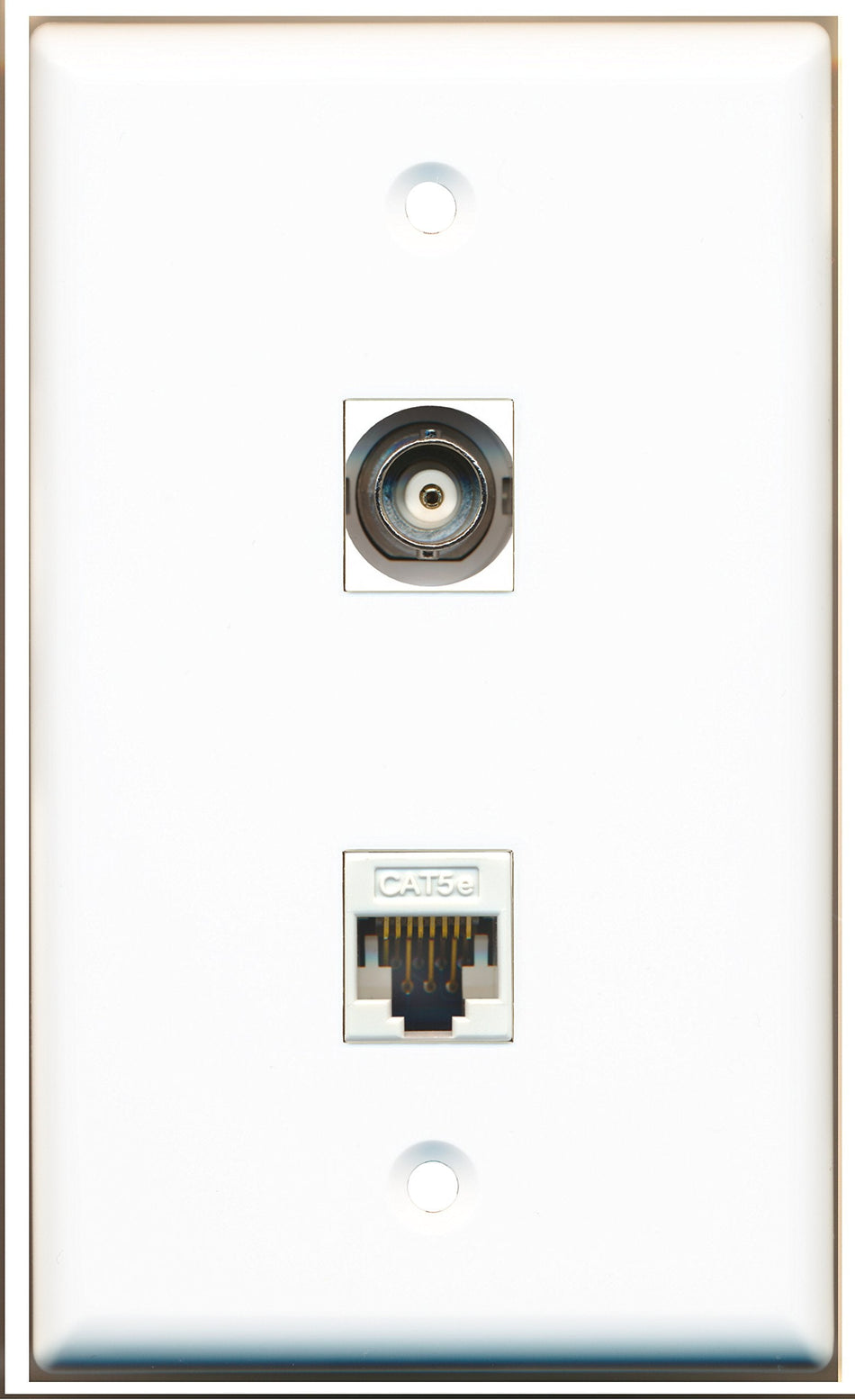 RiteAV - 1 Port BNC - 1 Port Cat5e Ethernet White Wall Plate White - Bracket Included