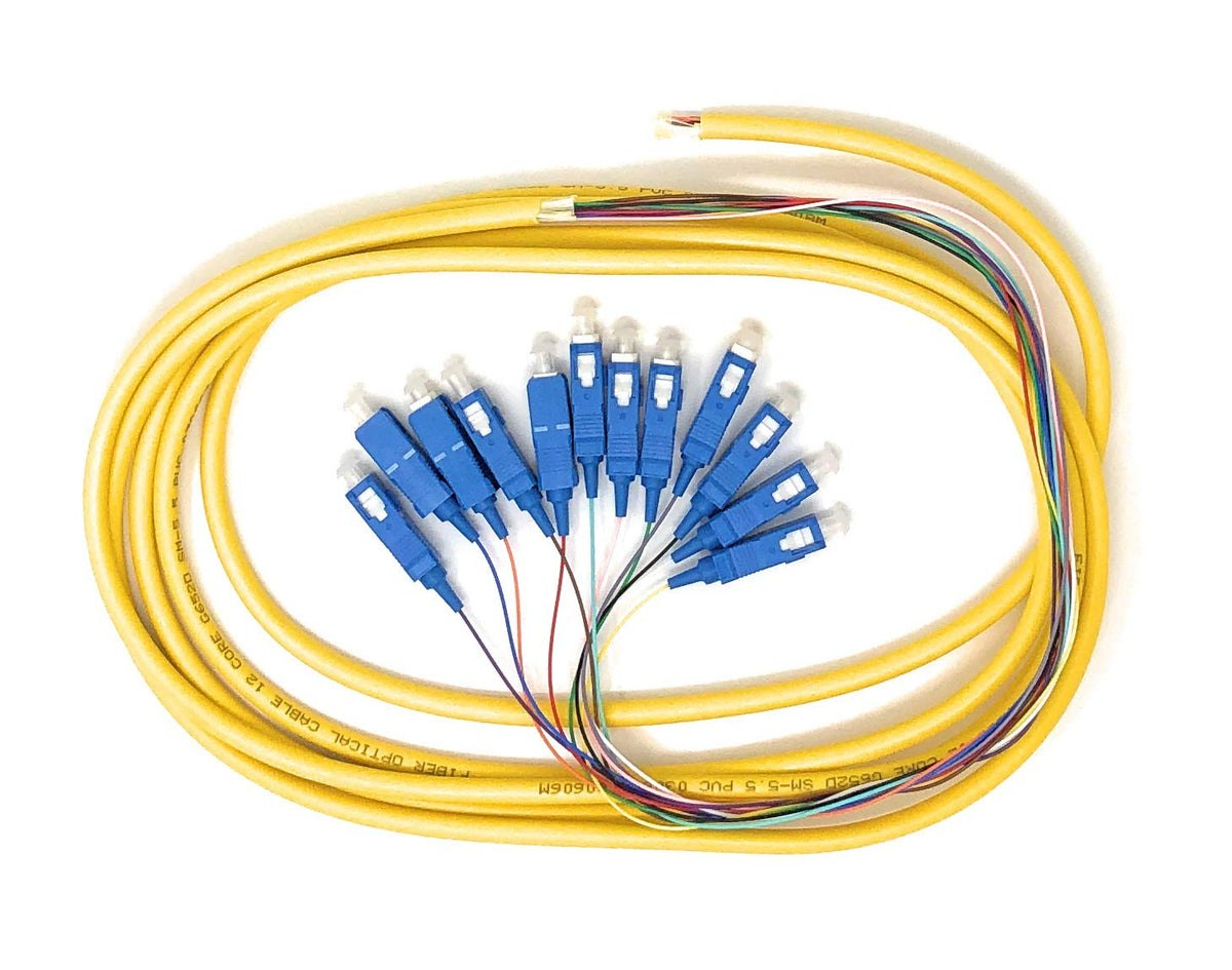 Ultra Spec Cables 12 Strand Singlemode SC-UPC Fiber Pigtail, 3 Meter f ...