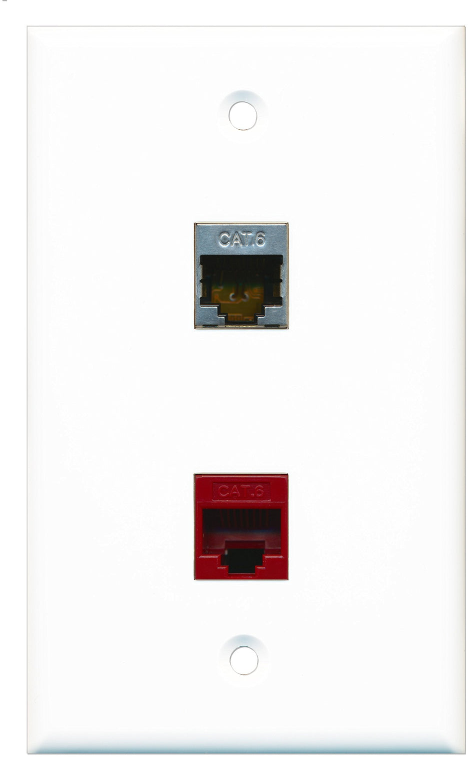 RiteAV - 1 Port Shielded Cat6 Ethernet 1 Port Cat6 Ethernet Red Wall Plate - Bracket Included