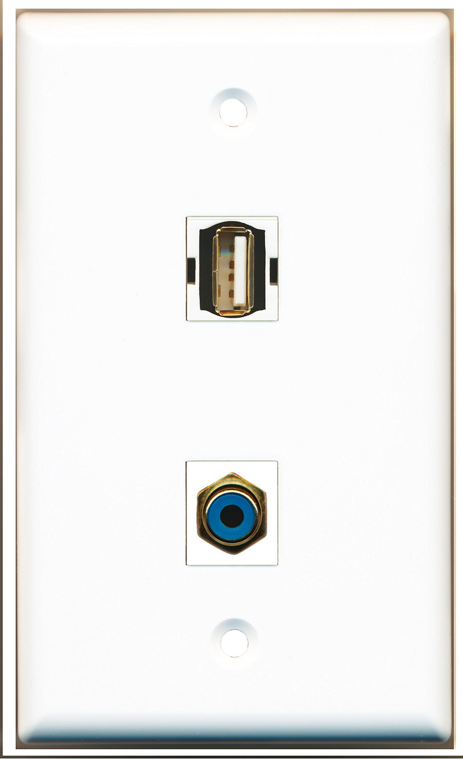 RiteAV - 1 Port RCA Blue 1 Port USB A-A Wall Plate White - Bracket Included