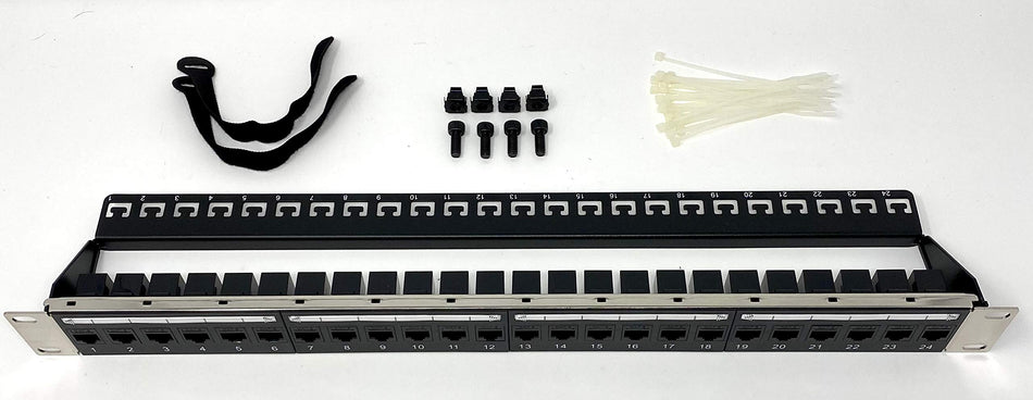 Ultra Spec Cables - Premium 1U 24 Port Cat6 Mini Patch Panel Pro RJ45 110 Network No Rust, Durable (RJ45 Straight) with Cable Management Bar
