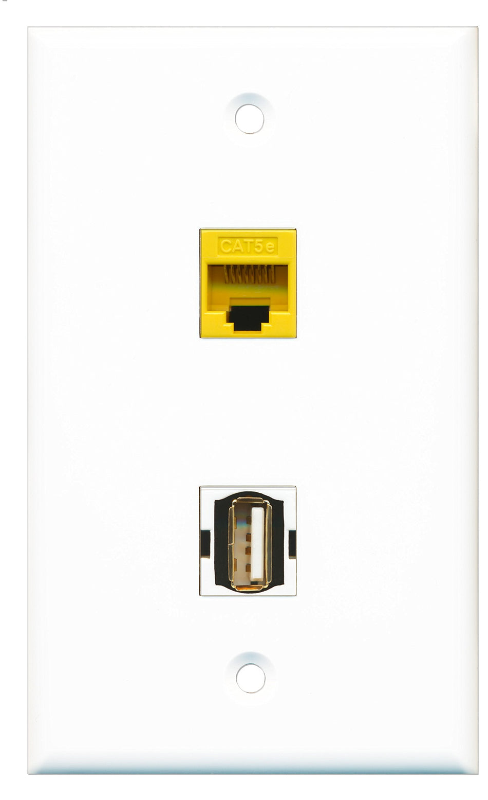 RiteAV - 1 Port USB A-A 1 Port Cat5e Yellow Wall Plate - Bracket Included