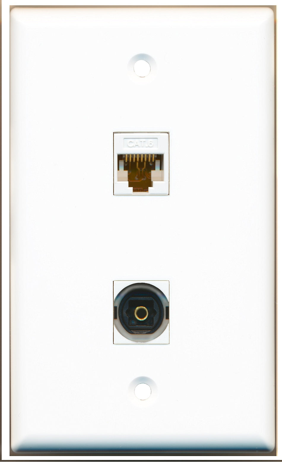 RiteAV - 1 Port Toslink 1 Port Cat6 White Wall Plate - Bracket Included