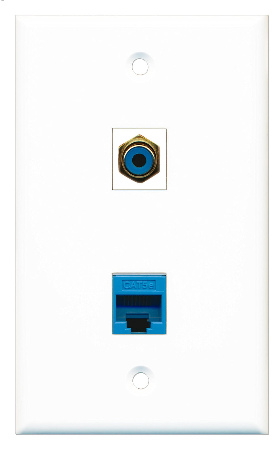 RiteAV - 1 Port RCA Blue - 1 Port Cat5e Ethernet Blue Wall Plate White - Bracket Included