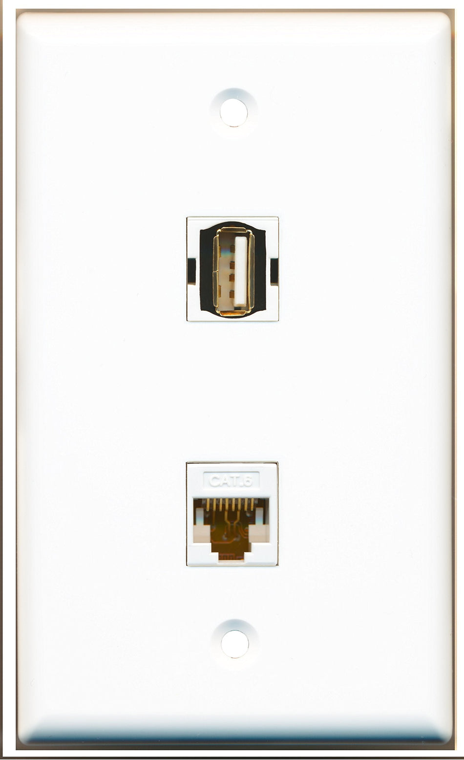 RiteAV - 1 Port USB A-A 1 Port Cat6 White Wall Plate White - Bracket Included