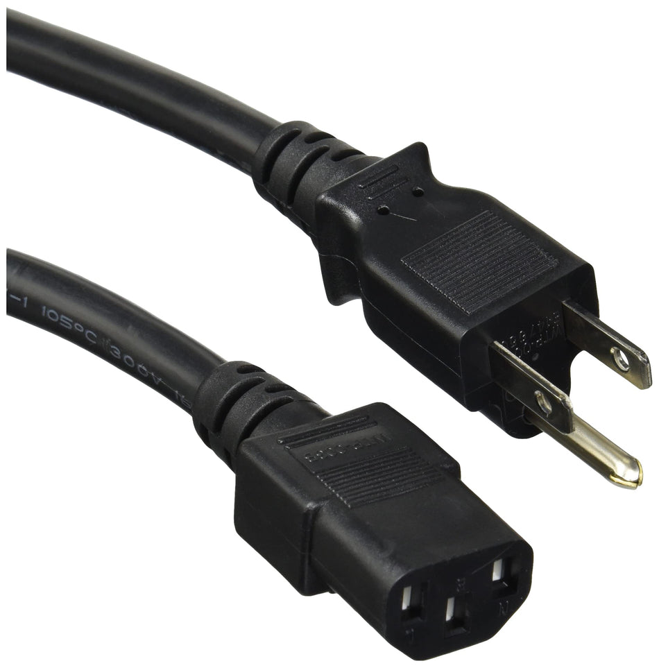 Monoprice Power Cord - NEMA 5-15P to IEC 60320 C13, 16AWG, 13A/1625W, 125V, 3-Prong, 3ft, Black, 6-Pack