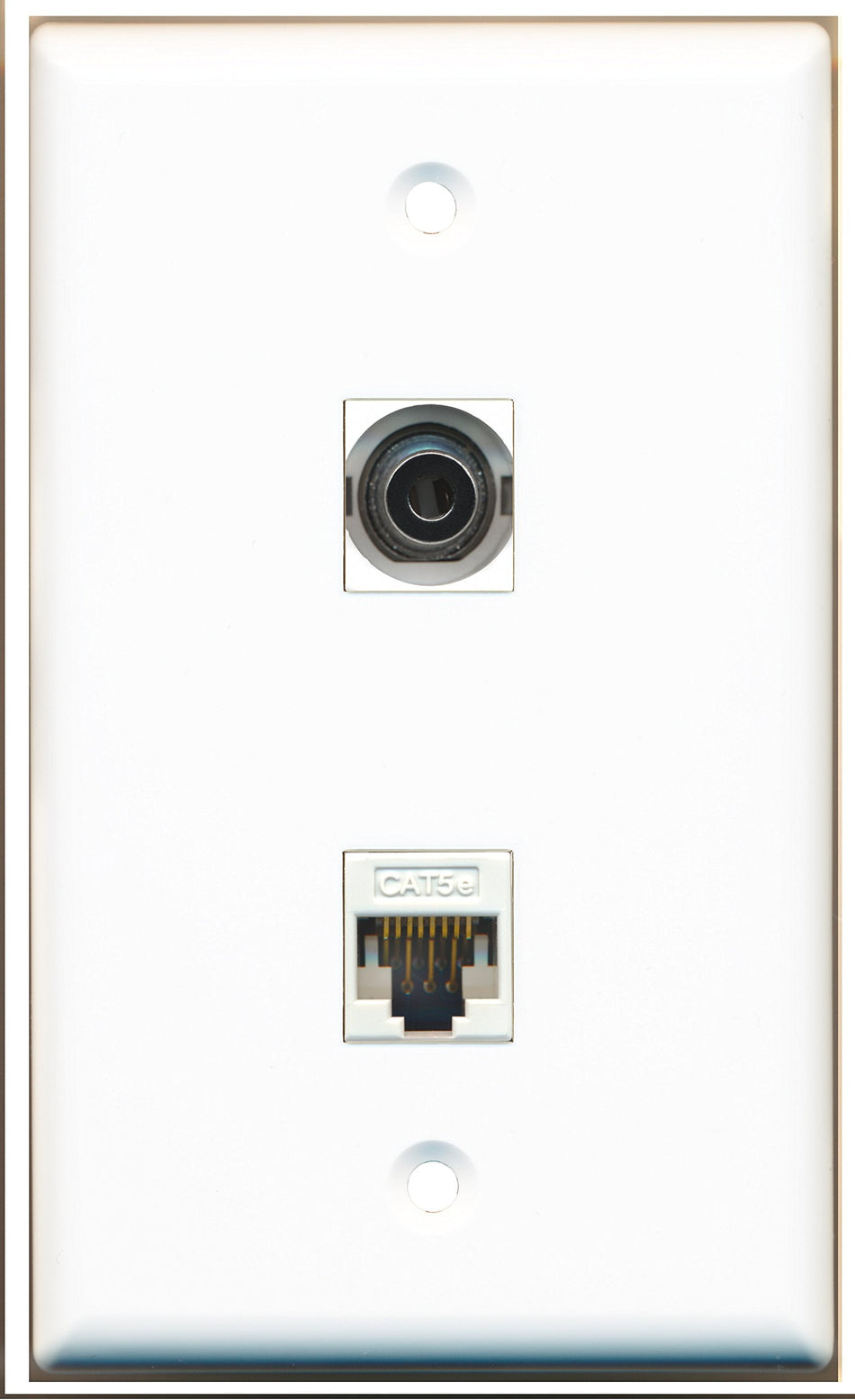 RiteAV - 1 Port 3.5mm - 1 Port Cat5e Ethernet White Wall Plate White - Bracket Included