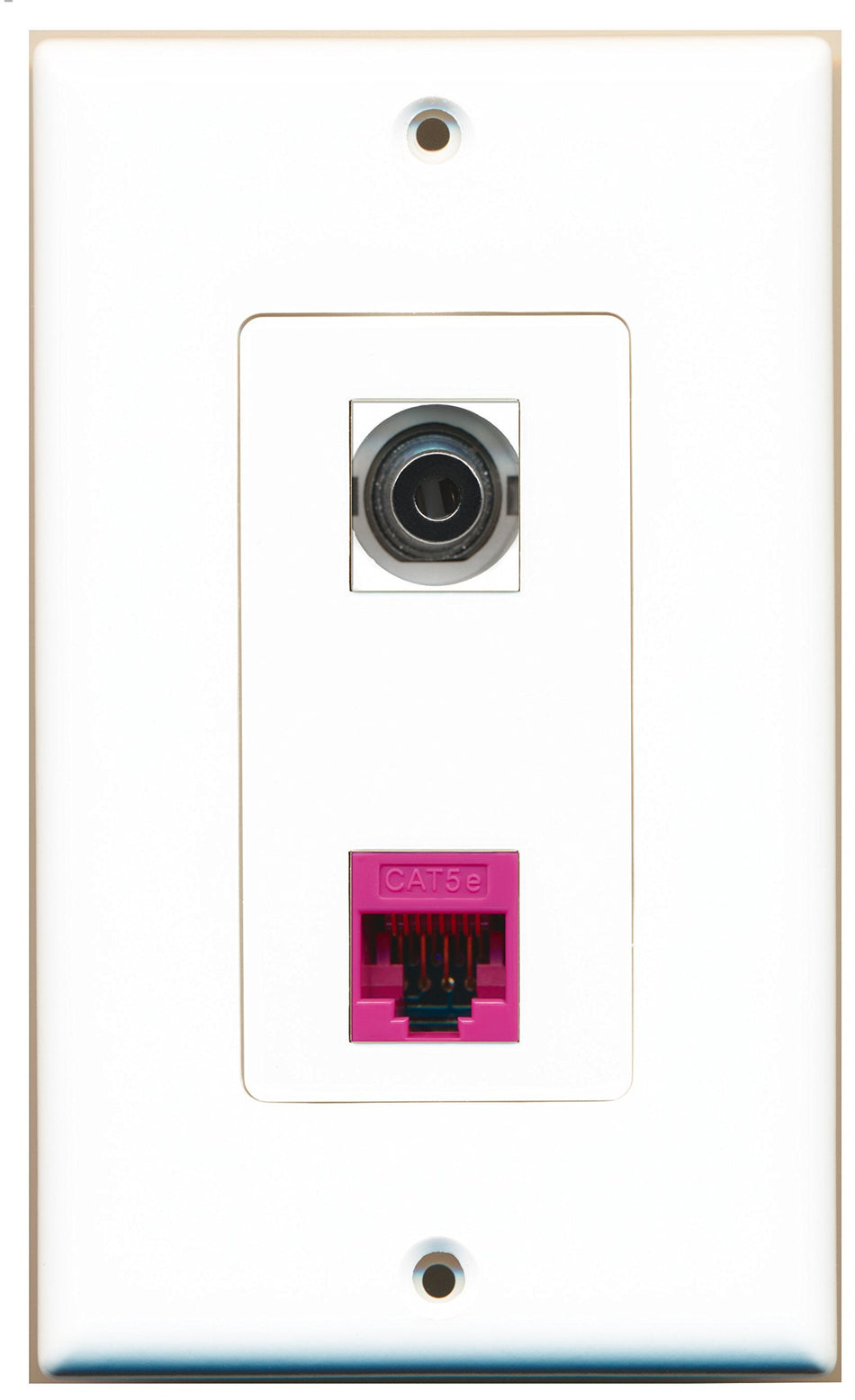 RiteAV 1 Port 3.5mm 1 Port Cat5e Ethernet Pink Wall Plate OVERSIZED White