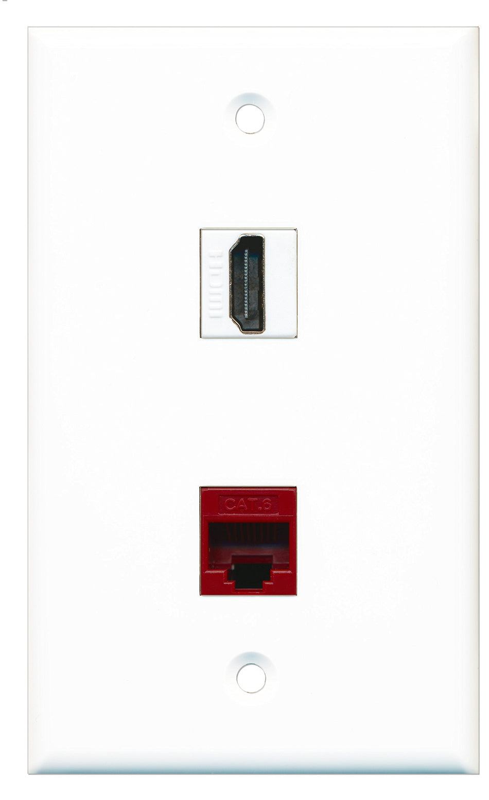 RiteAV - 1 Port HDMI 1 Port Cat6 Ethernet Red Wall Plate - Bracket Included