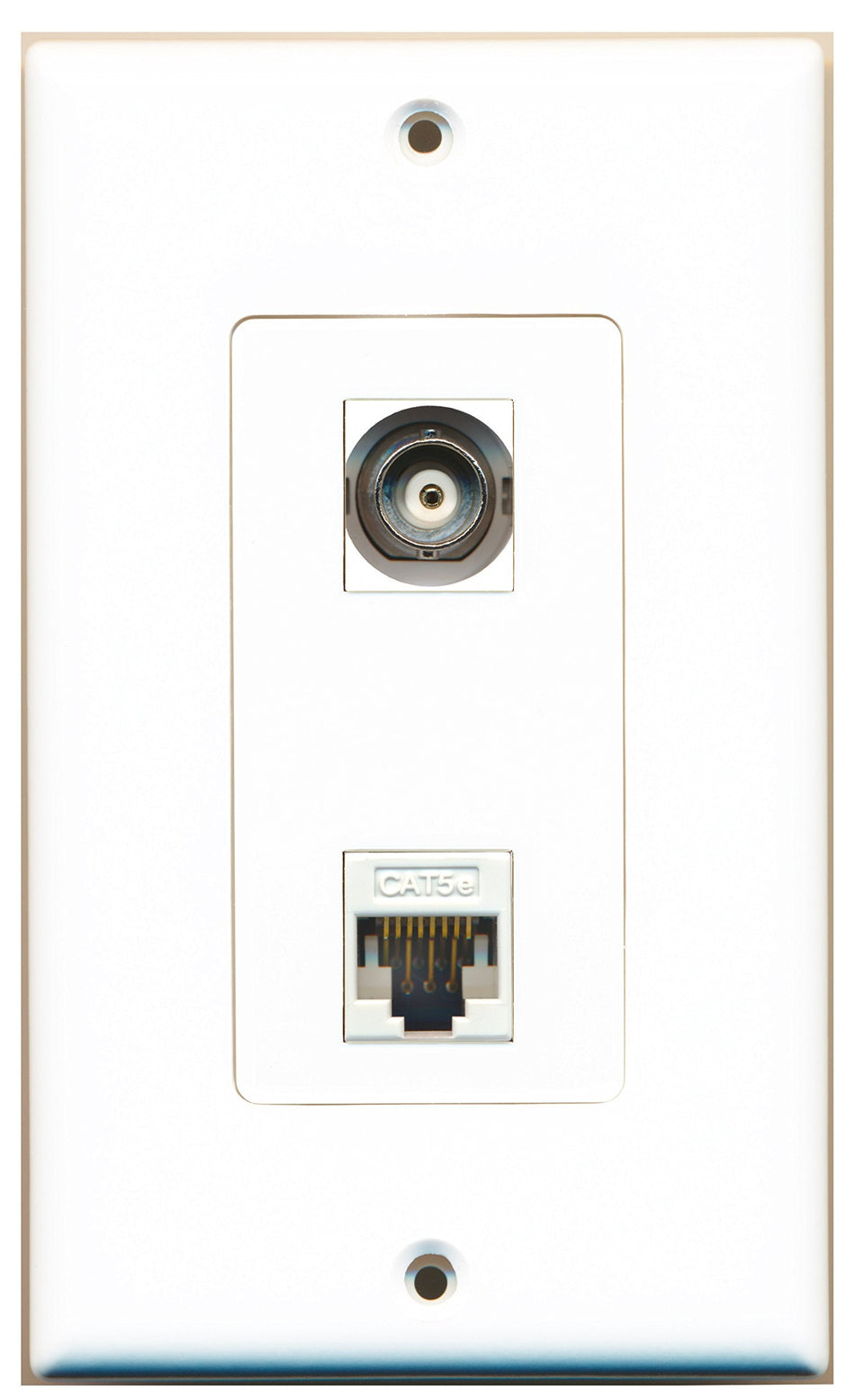 RiteAV 1 Port BNC 1 Port Cat5e Ethernet White Wall Plate OVERSIZED White