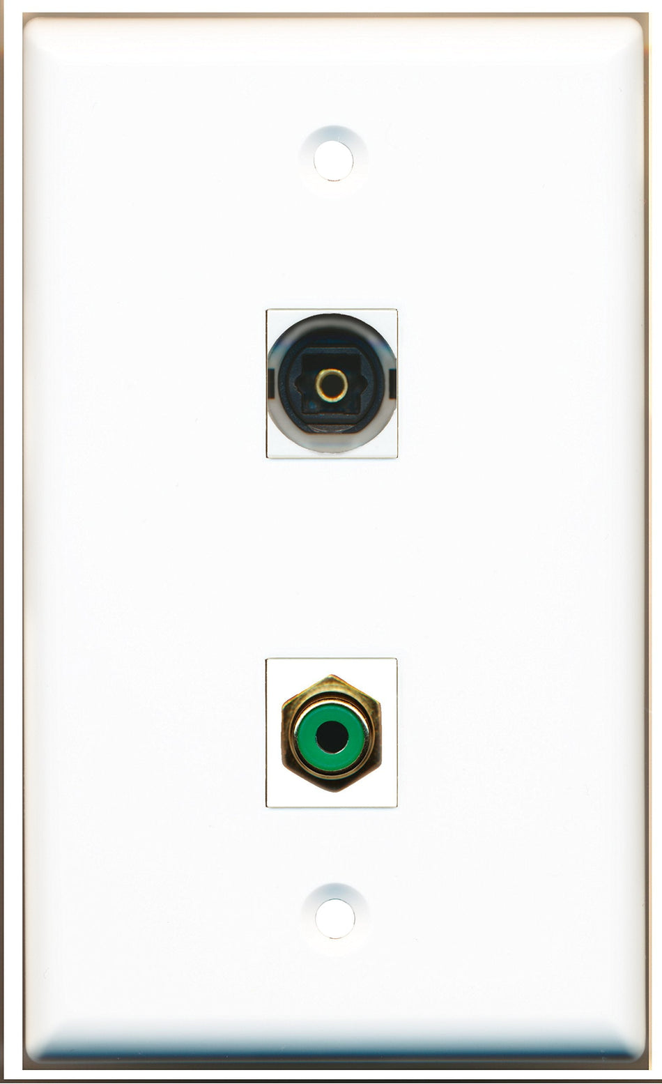 RiteAV - 1 Port RCA Green 1 Port Toslink Wall Plate White - Bracket Included