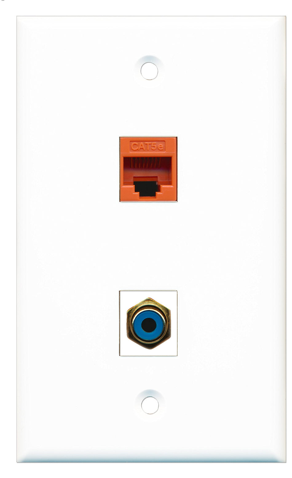 RiteAV - 1 Port RCA Blue 1 Port Cat5e Orange Wall Plate White - Bracket Included