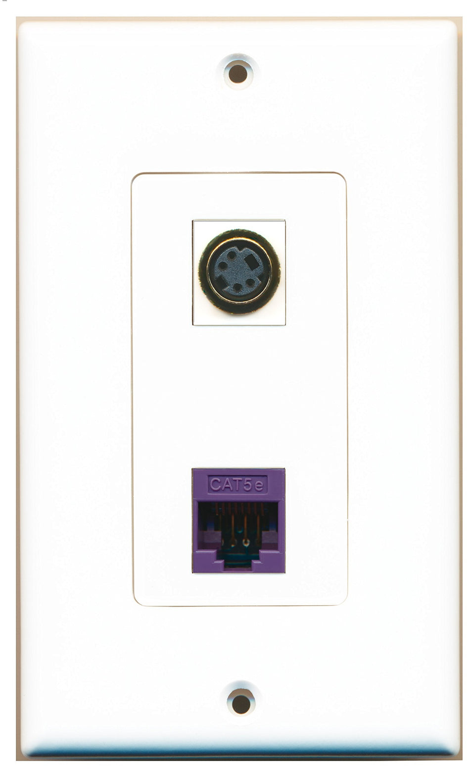RiteAV 1 Port S-Video 1 Port Cat5e Ethernet Purple Wall Plate OVERSIZED White