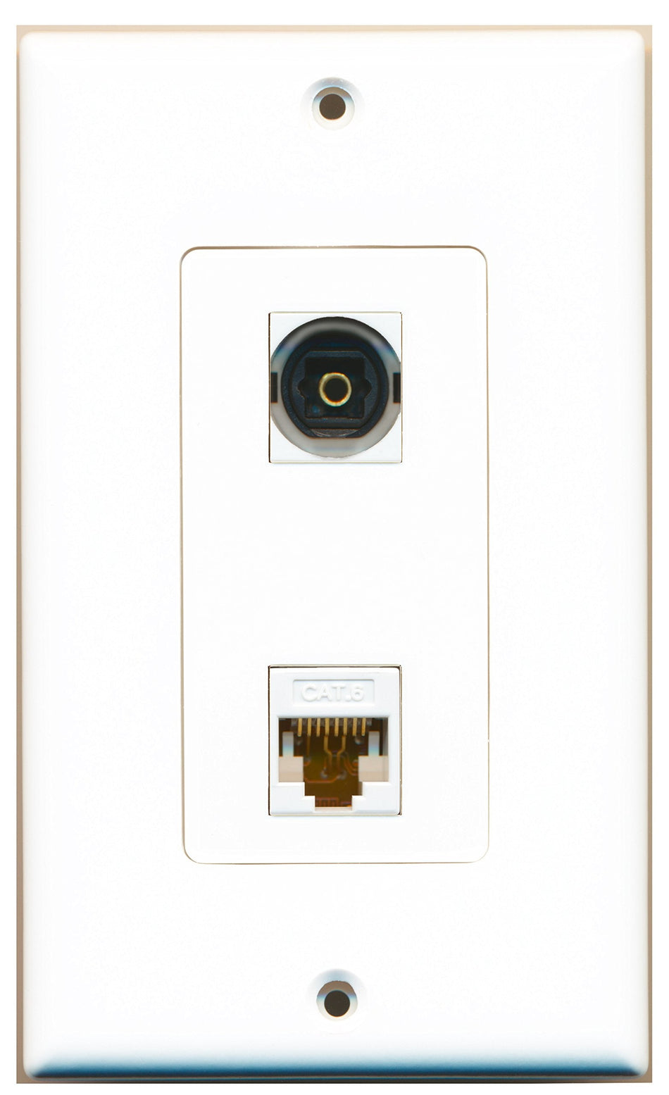 RiteAV 1 Port Toslink 1 Port Cat6 White Wall Plate OVERSIZED White