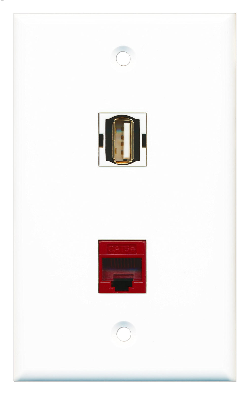RiteAV - 1 Port USB A-A 1 Port Cat5e Ethernet Red Wall Plate - Bracket Included