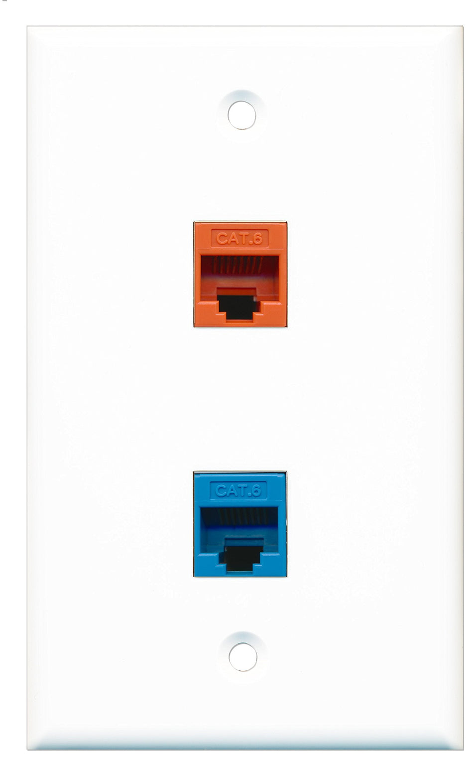 RiteAV - 1 Port Cat6 Ethernet Orange 1 Port Cat6 Ethernet Blue Wall Plate - Bracket Included