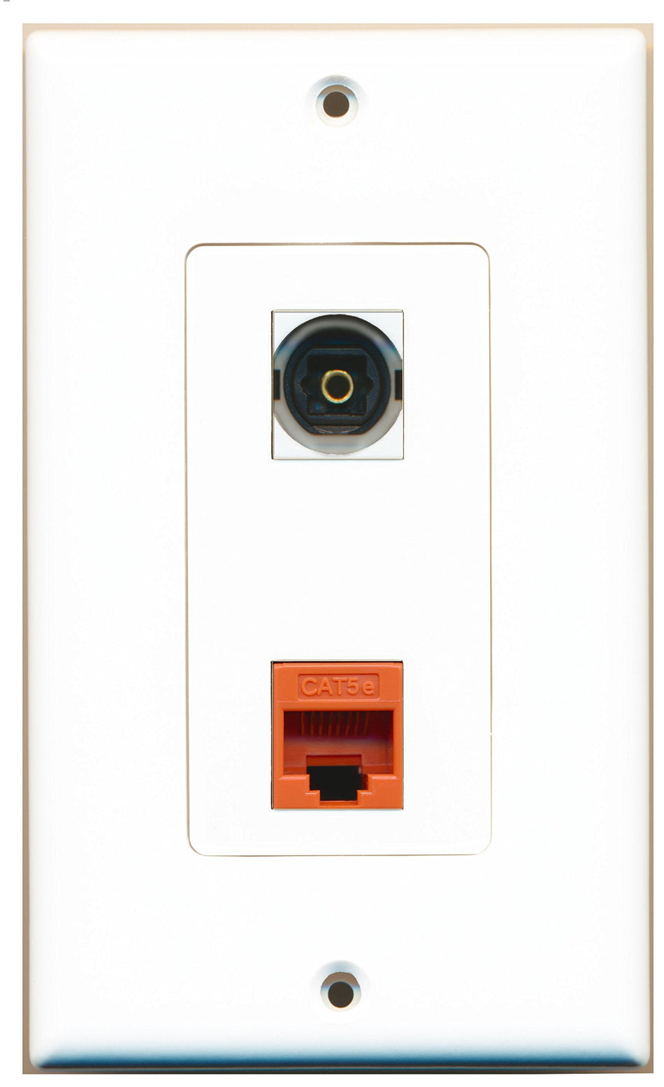 RiteAV 1 Port Toslink Digital Audio 1 Port Cat5e Ethernet Orange Wall Plate OVERSIZED White
