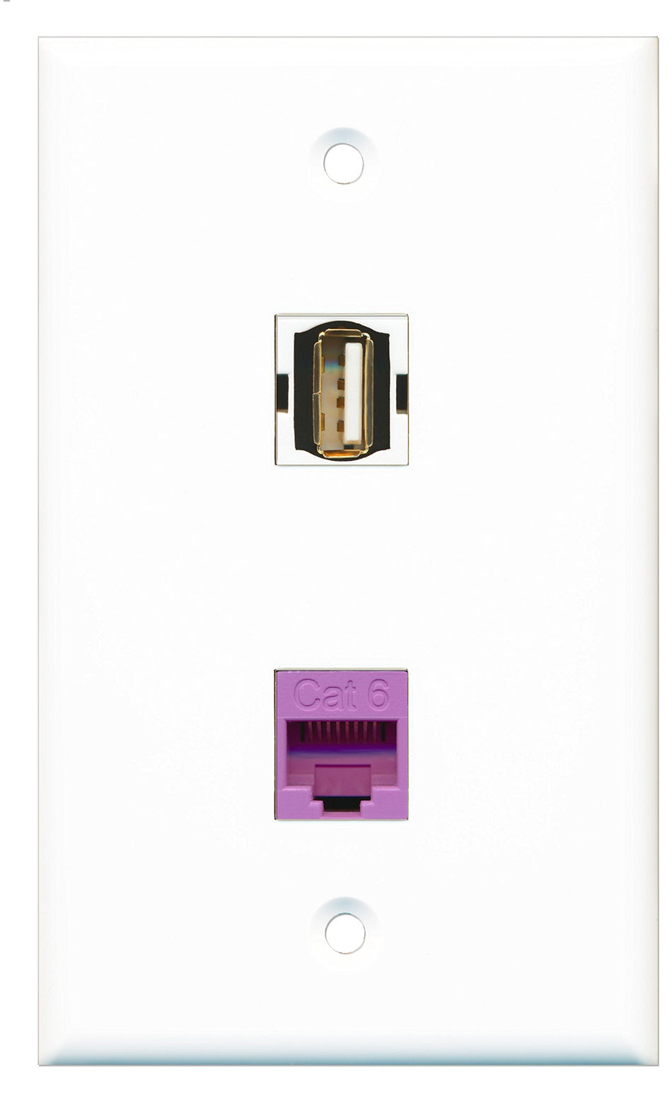 RiteAV - 1 Port USB A-A 1 Port Cat6 Ethernet Purple Wall Plate - Bracket Included