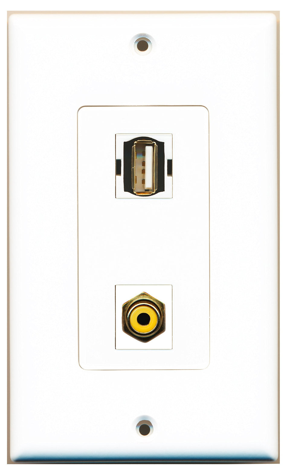 RiteAV 1 Port RCA Yellow 1 Port USB A-A Wall Plate OVERSIZED White