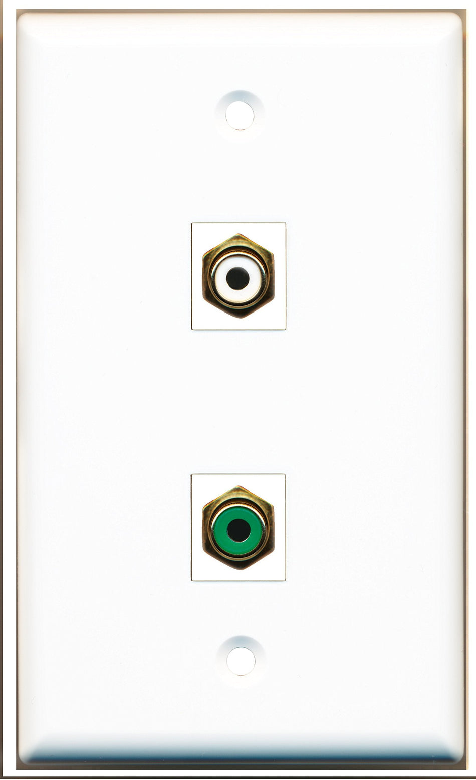 RiteAV - 1 Port RCA White 1 Port RCA Green Wall Plate White - Bracket Included