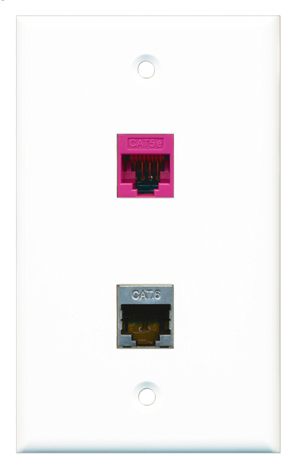 RiteAV - 1 Port Shielded Cat6 Ethernet - 1 Port Cat5e Ethernet Pink Wall Plate White - Bracket Included