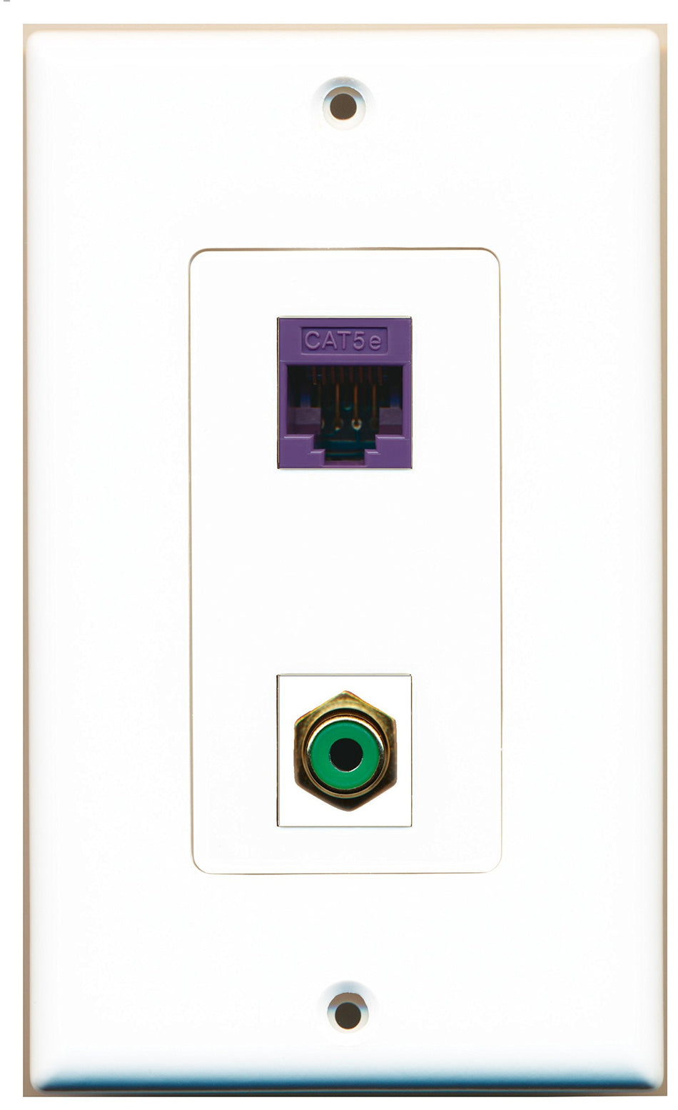 RiteAV 1 Port RCA Green 1 Port Cat5e Purple Wall Plate OVERSIZED White