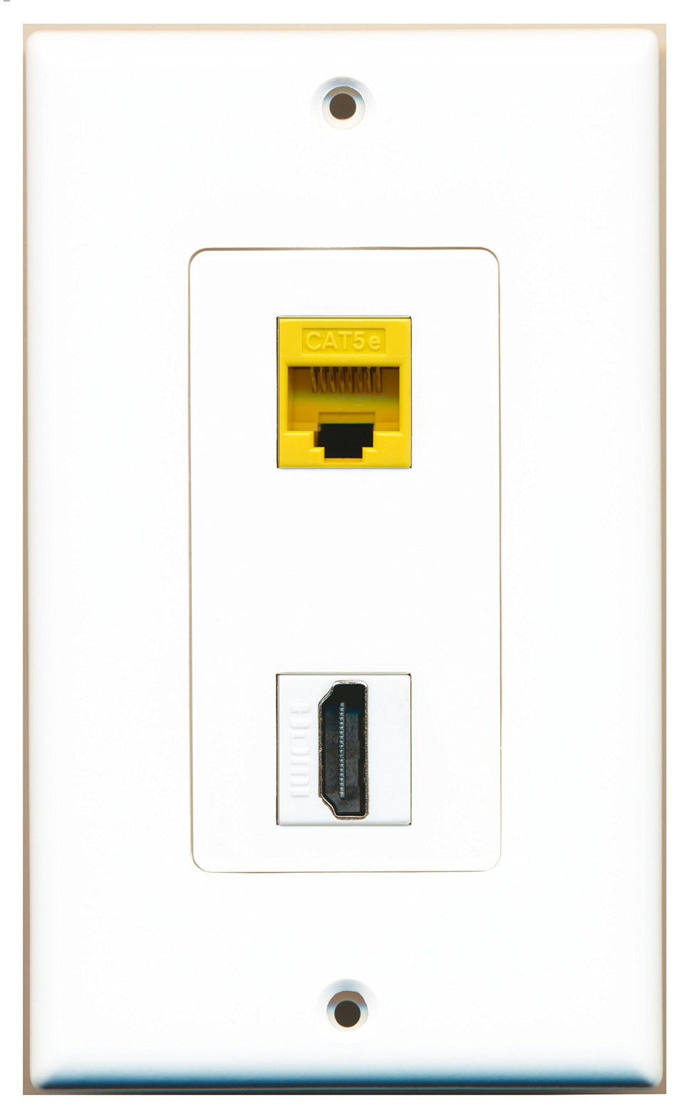 RiteAV 1 Port HDMI 1 Port Cat5e Ethernet Yellow Wall Plate OVERSIZED White