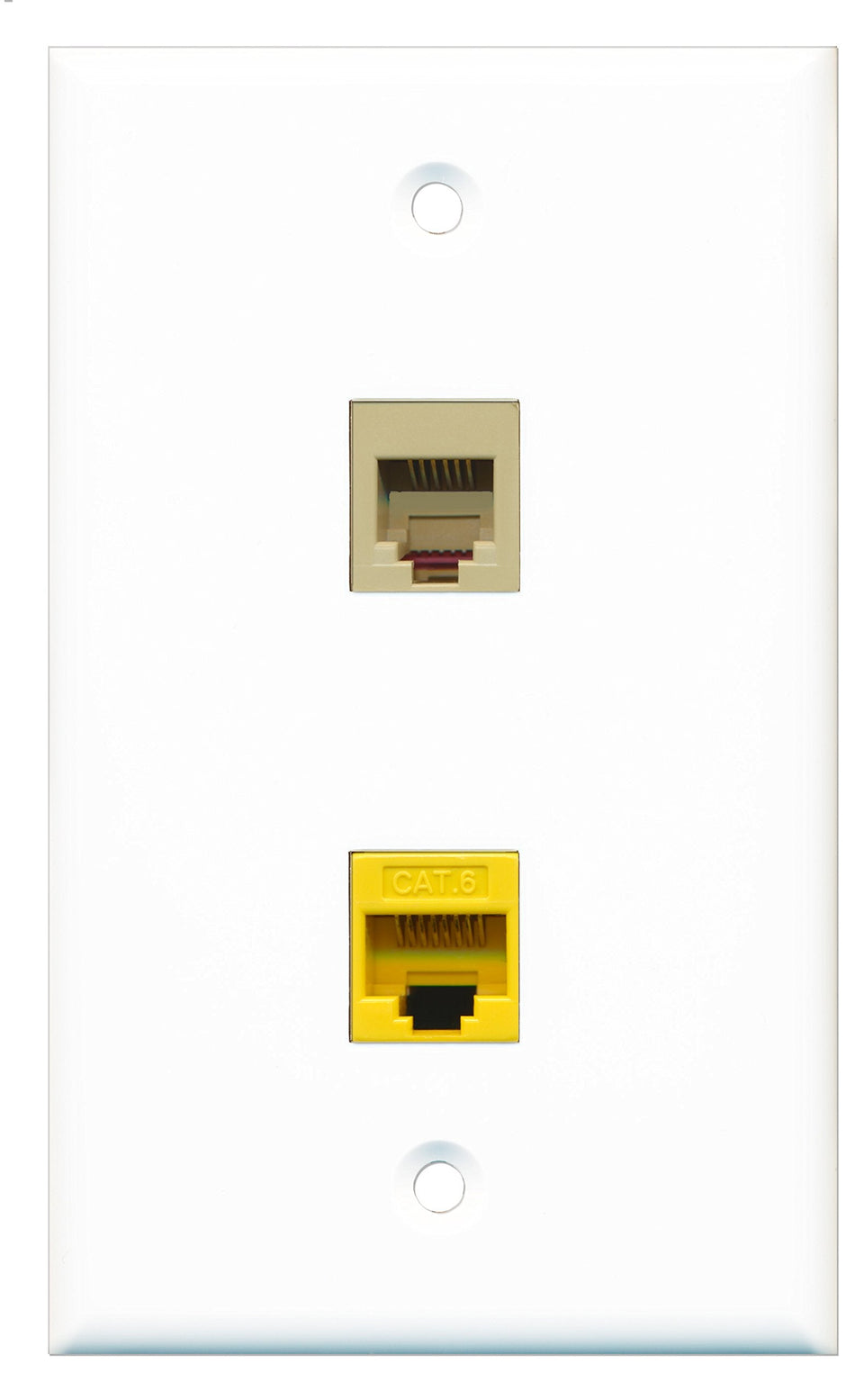 RiteAV - 1 Port Phone Beige 1 Port Cat6 Ethernet Yellow Wall Plate - Bracket Included