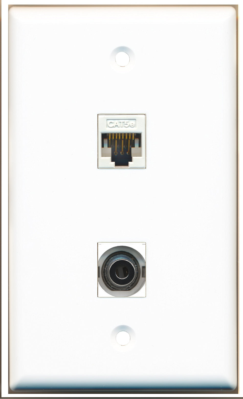 RiteAV - 1 Port 3.5mm 1 Port Cat5e White Wall Plate - Bracket Included