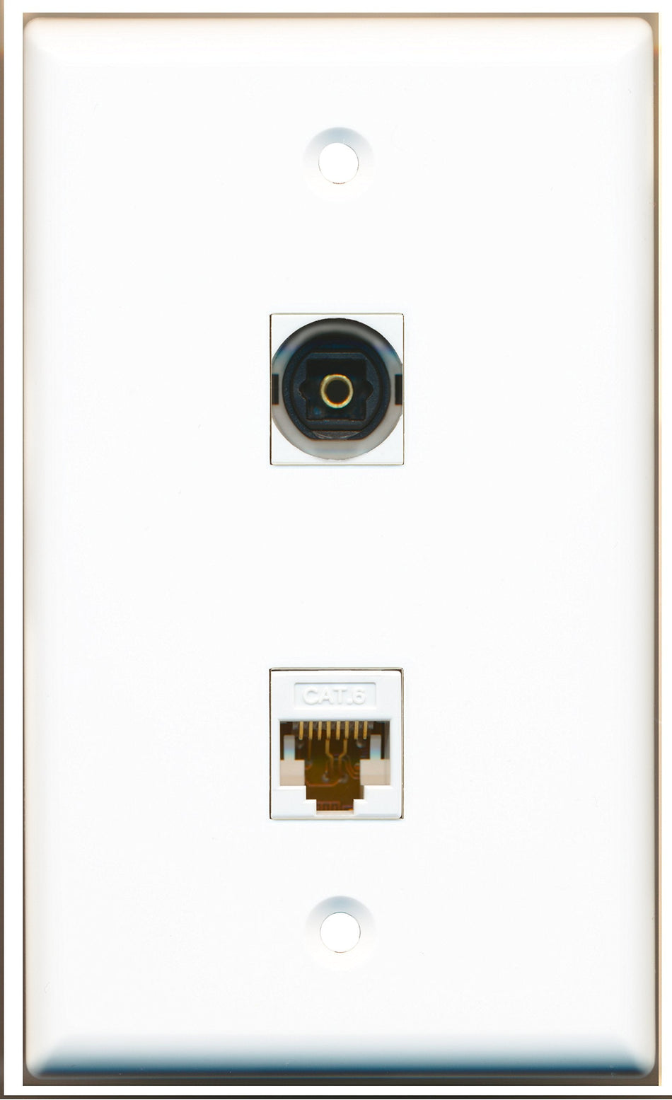 RiteAV - 1 Port Toslink 1 Port Cat6 White Wall Plate White - Bracket Included