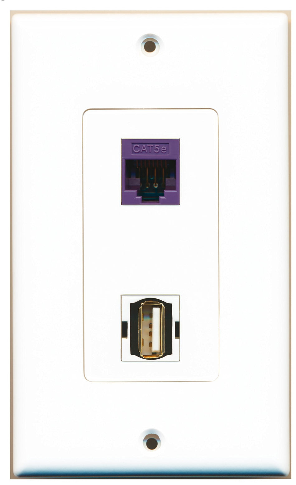 RiteAV 1 Port USB A-A 1 Port Cat5e Purple Type Wall Plate OVERSIZED