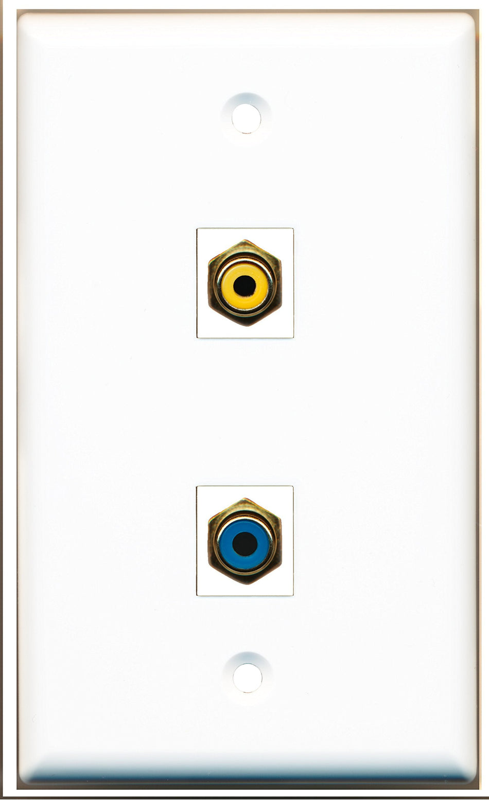 RiteAV - 1 Port RCA Yellow 1 Port RCA Blue Wall Plate White - Bracket Included